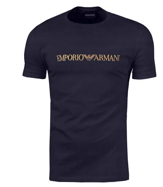 T-SHIRT EMPORIO ARMANI KOSZULKA WYSZYWANY NAPIS LOGO GRANATOWY M
