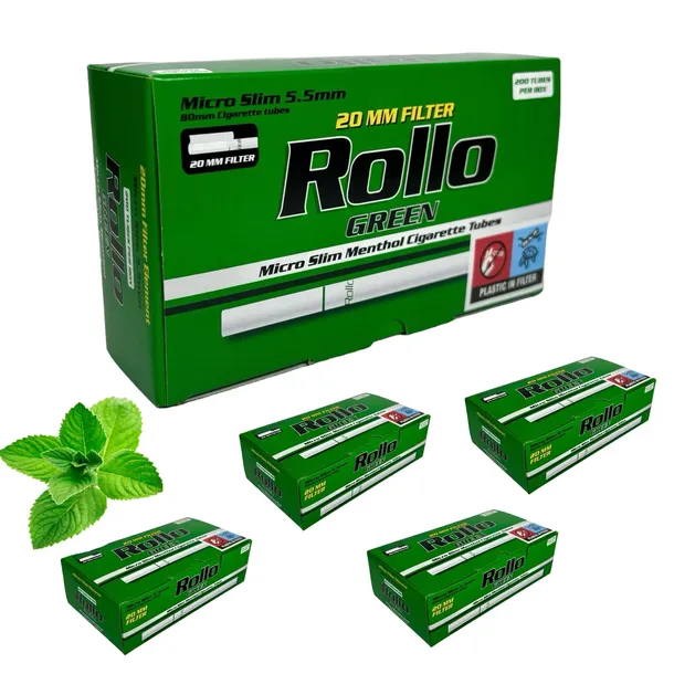 1000 GILZ GILZY ROLLO GREEN MENTHOL MICRO SLIM 5,5mm (5x200) MIĘTOWE GILZY  – 213437229
