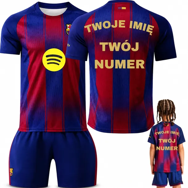KOMPLET PIŁKARSKI KOSZULKA PERSONALIZACJA FC BARCELONA TWÓJ NADRUK