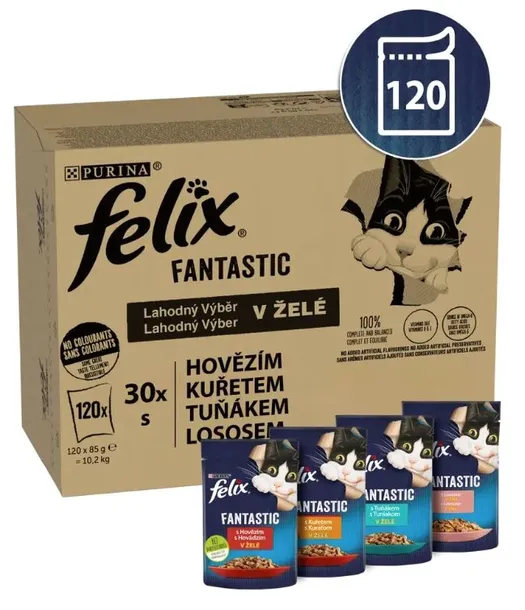 Felix Fantastic karma w galaretce 120x85g Wołowina, łosoś, kurczak, tuńczyk