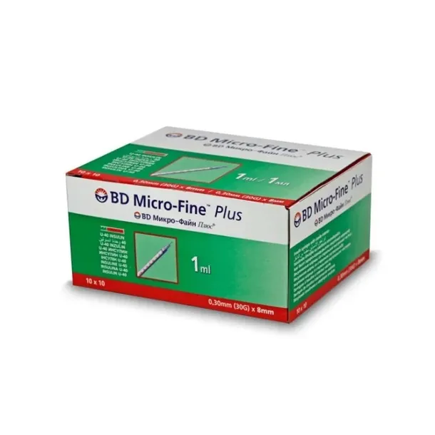 STRZYKAWKA INSULINOWA BD 1 ML ZESPOLONA Z IGŁĄ - 100 szt. 0,3 x 8 mm