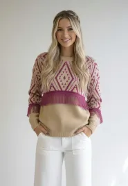 damski-sweter-boho-z-fredzlami-i-geometrycznym-wzorem-dekolt-okragly-m12