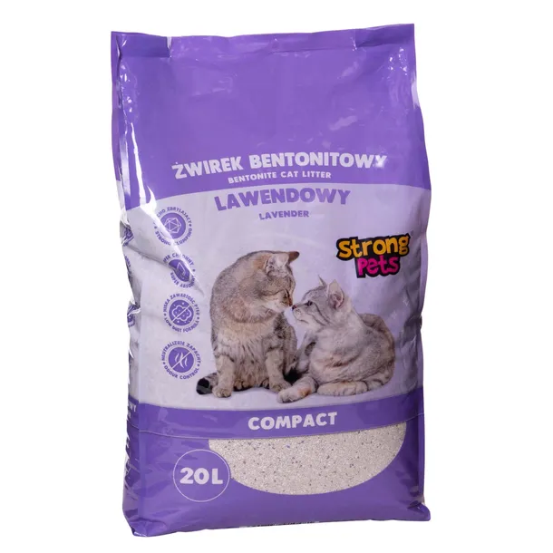Żwirek Dla Kota Bentonitowy Lawendowy Drobny Zbrylający 20L Strong Pets