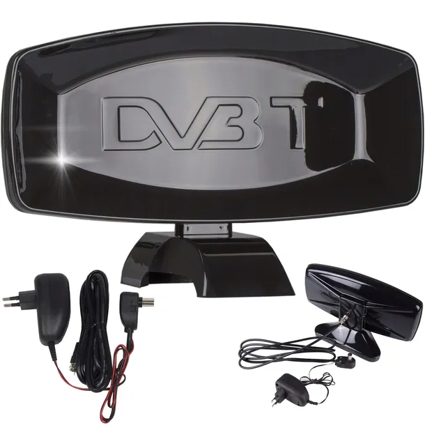 ANTENA DVBT2 POKOJOWA DO TV NAZIEMNEJ AKTYWNA MOCNA MUX8 4K FULL HD + KABEL