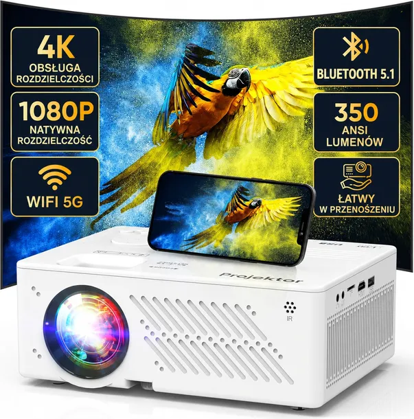 Puxinat AK-69 Projektor Full HD 1080P 4K WiFi 5G Bluetooth 300"