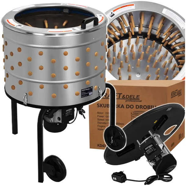 KRAFTDELE SKUBARKA DO DROBIU 1300W 650MM BĘBNOWA KÓŁKA TRANSPORTOWE KD4351