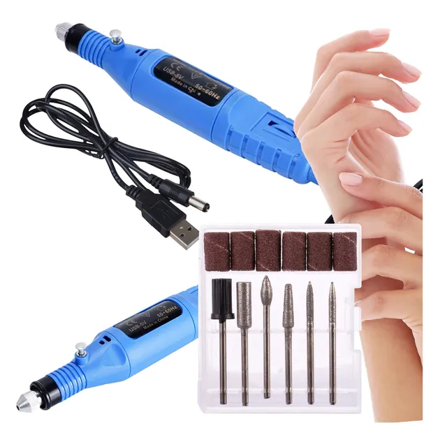 FREZARKA DO PAZNOKCI uniwersalna MANICURE PEDICURE + wymienne FREZY ZESTAW