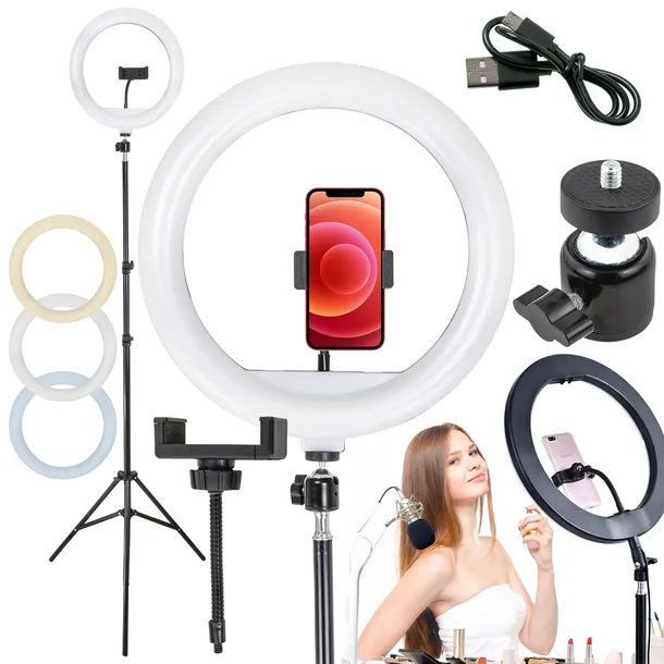 LAMPA PIERŚCIENIOWA LED RING ZE STATYWEM ZDJĘĆ FILMÓW SELFIE MAKIJAŻ 240W