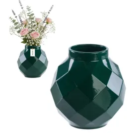 wazon-ceramiczny-geometryczny-3d-butelkowa-zielen-o11-h-22-cm-intensywny