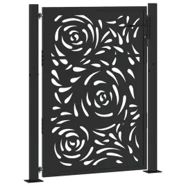 brama-ogrodowa-czarna-100x125-cm-stalowy-wzor-plomienia