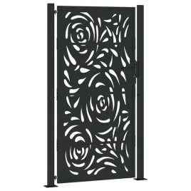 brama-ogrodowa-czarna-100x175-cm-stalowy-wzor-plomienia