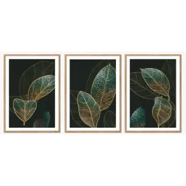 tryptyk-zestaw-3-obrazow-w-ramie-zielone-zlote-liscie-czarny-73x53cm-p2483