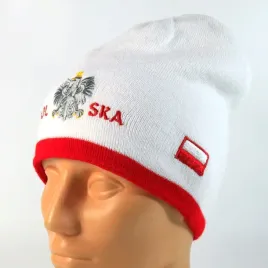 czapka-kibica-zimowa-biala-orzel-polska-flaga-gladka