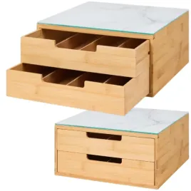 organizer-kawa-herbata-bambusowy-szklany-blat-30-cm-2-szuflady-jasny-marmur