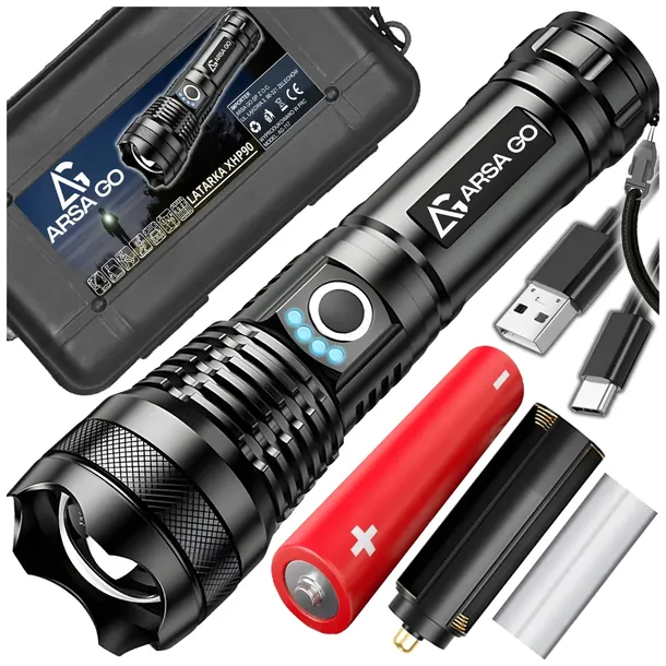 MOCNA LATARKA TAKTYCZNA LED AKUMULATOROWA XHP90 ZOOM SURVIVALOWA WOJSKOWA