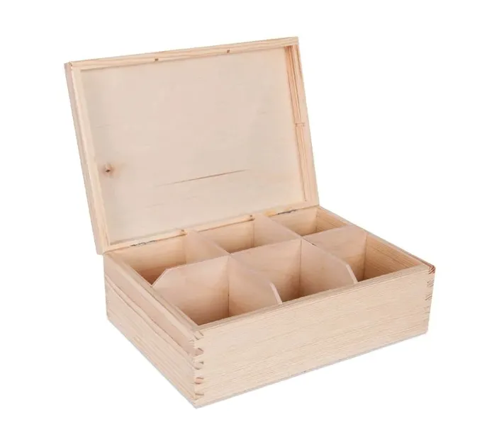 Pudełko drewniane na herbatę 6 przegród PU0012