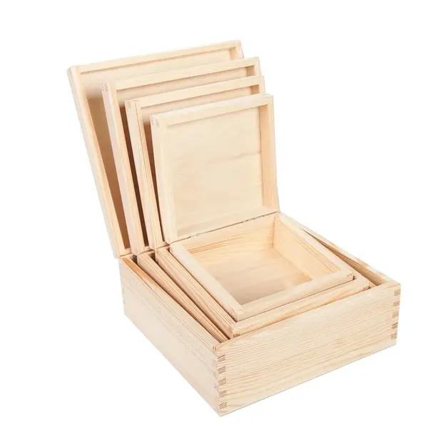 Pudełka drewniane kwadratowe 4w1 PU0019