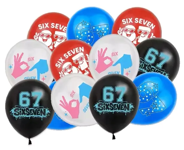 Balon balony lateksowe 67 SIX SEVEN sześć siedem 12 sztuk na Urodziny S62