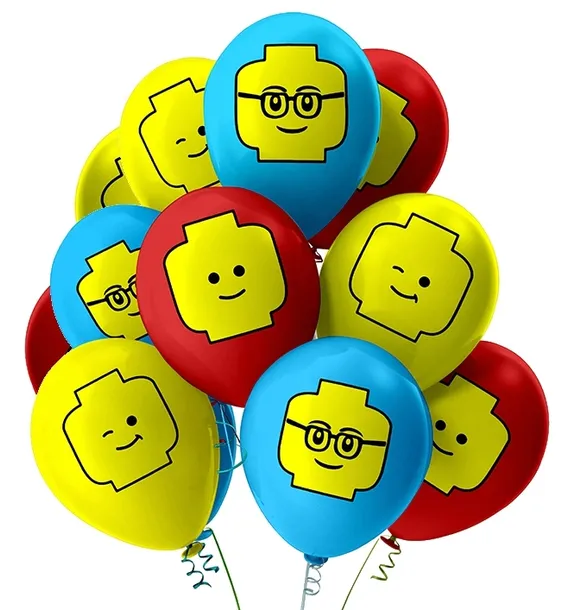 Balon balony lateksowe Klocki Klocek głowa Emmet Urodziny 12szt KLOC3