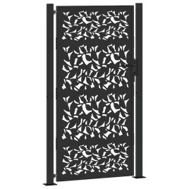 brama-ogrodowa-czarna-100x175-cm-stalowy-wzor-liscia