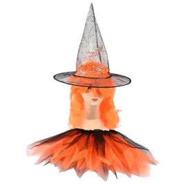 stroj-na-halloween-czarownica-pomaranczowa-peruka-kapelusz-spodniczka