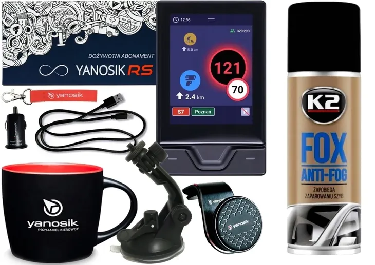 Yanosik RS + DOŻYWOTNI ABONAMENT + 2 x UCHWYT NA SZYBĘ i KRATKĘ + KUBEK