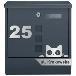 antracytowa-skrzynka-pocztowa-na-listy-z-laminatem-wzor-2-kotek-srebrny