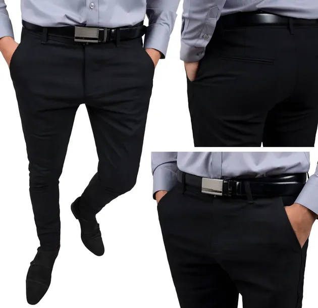 Czarne Eleganckie Spodnie Męskie Slim Fit – Dopasowane Wizytowe Biznes - 33
