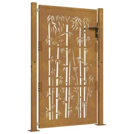 furtka-ogrodowa-100x125-cm-stal-kortenowska-motyw-bambusa