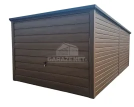 garaz-blaszany-3x6m-brama-uchylna-ciemny-orzech-drewnopodobny-dach