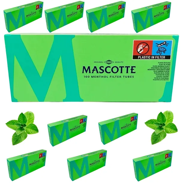 1000 GILZ MASCOTTE MENTHOL 100 GILZY PAPIEROSOWE miętowe BIAŁE TUTKI 8mm