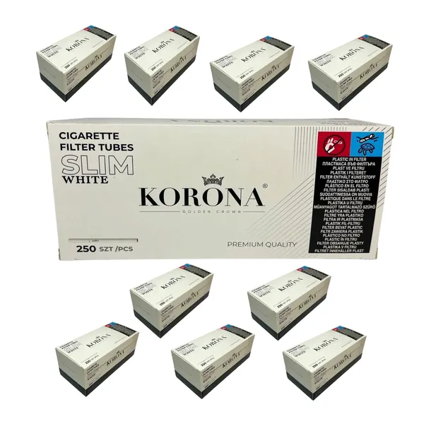 10 x  KORONA SLIM WHITE 250 szt GILZY papierosowe 2500 szt GILZ BIAŁE TUTKI
