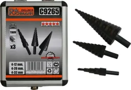 richmann-zestaw-wiertla-stopniowe-stozkowe-hss-do-metalu-4-32mm-3sztuk