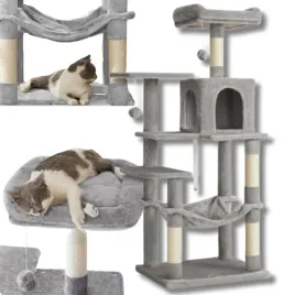 drapak-143cm-wielopoziomowy-domek-dla-kota-2-platformy-hamak-jaskinia-szary