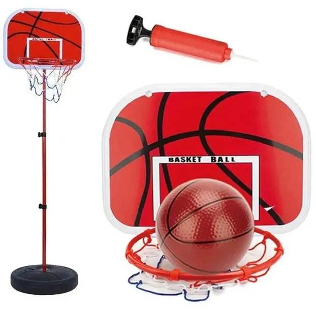 ZESTAW DO MINI KOSZYKÓWKI KOSZ Z TABLICĄ STOJAK PIŁKA POMPKA 139 CM