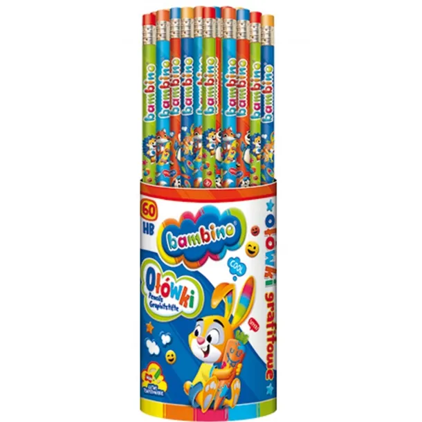 Ołówek HB Bambino Okrągły Szkolny z Gumką Grafitowy 1 szt.