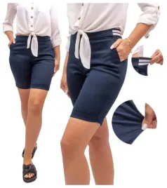 krotkie-spodenki-damskie-eleganckie-elastyczne-granatowe-bermudy-40-l