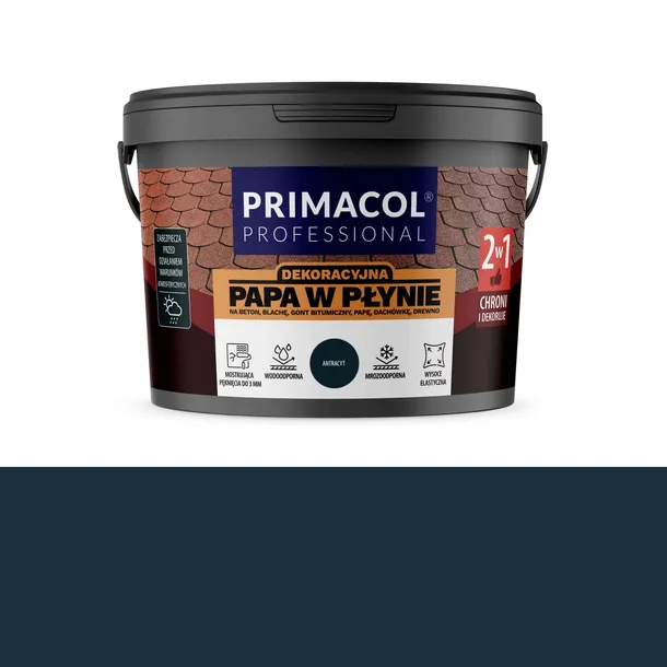 Papa w płynie dekoracyjna antracyt 6kg Primacol na Beton Blacha Gont Drewno