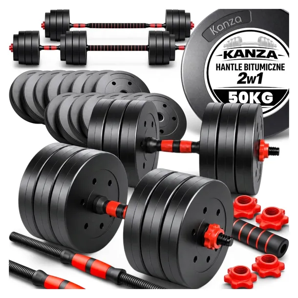 ZESTAW HANTLE BITUMICZNE 2W1 REGULOWANE 2x25 KG SZTANGA HANTLI GRYF 50 KG