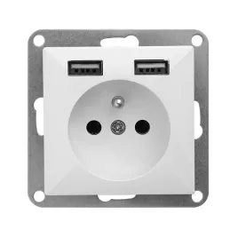 biale-gniazdo-pojedyncze-z-uziemieniem-i-ladowarka-2xusb-2a-5v-perla-pt-16p
