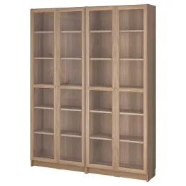 ikea-billy-oxberg-kombinacja-regalowa-szklane-drzwi-imit-debu-160x202-cm