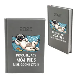 kalendarz-2026-nowosc-ksiazkowy-a5-szary-smieszny-pies-mops-terminarz