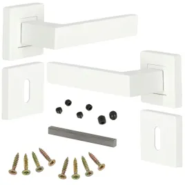 klamka-drzwiowa-kwadratowa-szyld-dzielony-biala-aluminium-rozeta-na-klucz