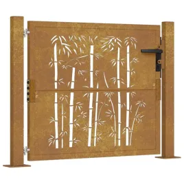furtka-ogrodowa-100x75-cm-stal-kortenowska-motyw-bambusa