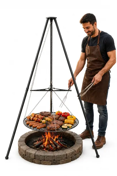 TRÓJNÓG GRILLOWY Z RUSZTEM 50 CM KRAFT&DELE NAD OGNISKO STALOWY REGULOWANY