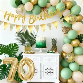 balony-na-70-urodziny-zielono-zlote-dekoracje-38szt
