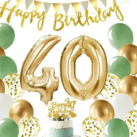 balony-na-40-urodziny-zielono-zlote-dekoracje
