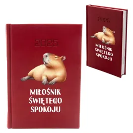 kalendarz-a5-2026-ksiazkowy-czerwony-smieszny-capybara-dzienny-terminarz
