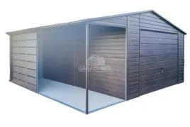 garaz-blaszany-45x6m-wiata-2m-brama-uchylna-okno-ciemny-orzech-d