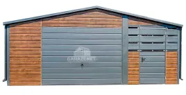garaz-blaszany-45x6m-wiata-2m-2x-drzwi-okno-rynny-ciemny-orzech